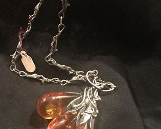Huge sterling Amber necklace 