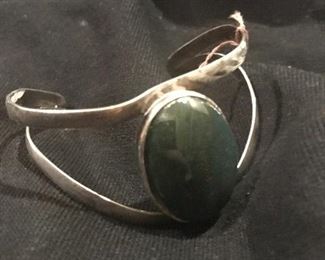 Large green turquoise sterling cuff
