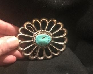 Large sterling turquoise belt buckle