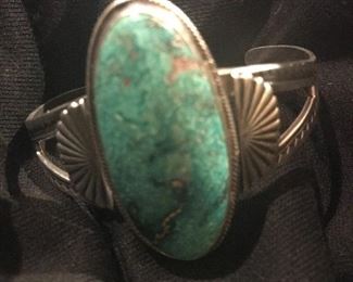 Large sterling Navajo turquoise cuff
