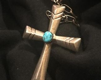 Large sterling turquoise Navajo cross