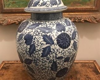 Large blue ware temple urn