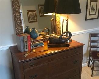 Early 1880s American Federal chest in pine...condition is good 
Antique brass bugle lamp