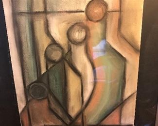 Amazing oil and pastel on paper!
1960s Mid Century cubist art
