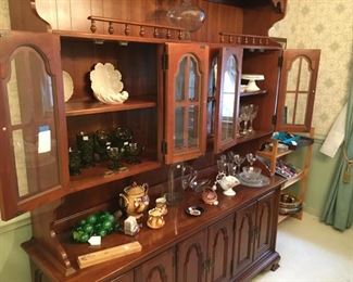 China cabinet, porcelain, glass and crystal items.  