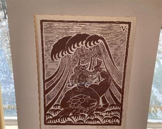Matted “Laurkia” Block Print by D. Varg 1977 19” x 15” $75