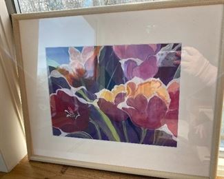 “Tulips” watercolor by Joan Steinmeyer 18” x 21” $165