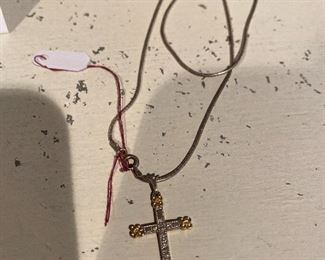 14K Cross and Sterling Silver Chain $150