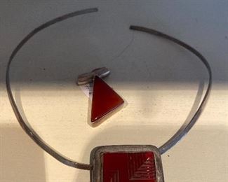 Sterling Silver w/ Natural Stone Necklace with 2 Pendants $38