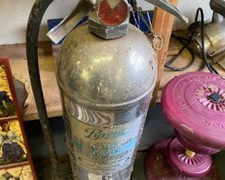 Vintage Pyrene Fire Extinguisher $65; 1 red weight $18