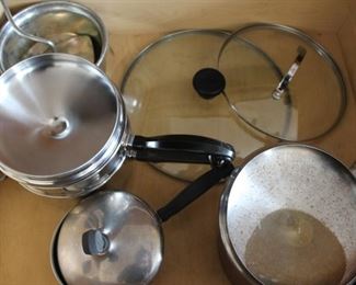 Clean and fresh looking kitchen pots and pans