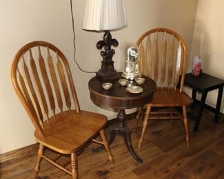 Side chairs, drum table