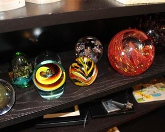 Glass paperweights, two very large ones
