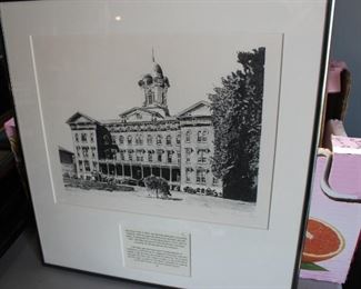 Old Main - Illinois State University - framed art, original 1990s