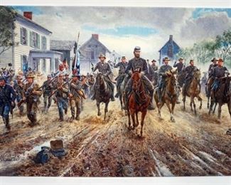 1011 MORT KUNSTLER LIMITED ED GICLEE ON CANVAS SIGNED AND NUMBERED CG5, *THE RACE DOWN CHESTER STREET*. 21 IN X 32 IN OVERALL