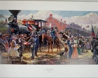1013 MORT KUNSTLER LIMITED ED PRINT SIGNED AND NUMBERED 41, *VICTORY RODE THE RAILS*. 21 IN X 35 IN OVERALL