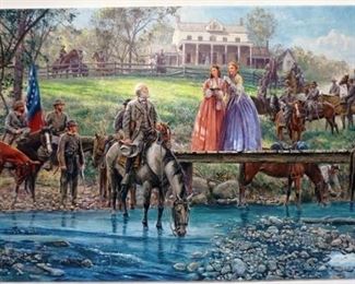 1061 MORT KUNSTLER LIMITED ED GICLEE ON CANVAS SIGNED AND NUMBERED GC 45/50, *THE AUTOGRAPH SEEKERS OF BEL AIR*. 18 IN X 33 IN OVERALL