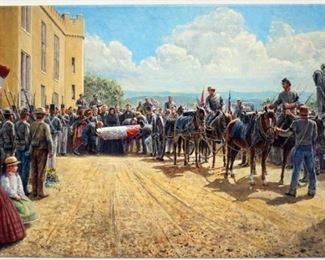 1086 MORT KUNSTLER LIMITED ED GICLEE ON CANVAS SIGNED AND NUMBERED SGS 33/50, *LAST TRIBUTE OF RESPECT*. 28 IN X 16 IN OVERALL