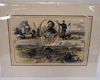 1102 CIVIL WAR PRINT NEW JERSEY BRIGADE CAMP PRINCETON AT ARLINGTON VA THE HEADQUARTERS OF GENERAL RUNYONS NEW JERSEY BRIGADE, IMAGE IS 15 IN X 9 3/4 IN