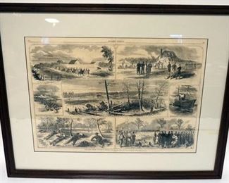 1103 FRAMED CIVIL WAR HARPERS WEEKLY, OUR ARMY BEFORE YORKTOWN, VA. 29 1/4 IN X 22 3/4 IN OVERALL