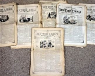 1108 GROUP OF APPROXIMATELY 45 NEW YORK LEDGER NEWSPAPERS FROM 1850'S AND 1860'S