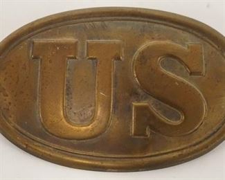 1114 CIVIL WAR BRASS US PLATE, 3 1/2 IN X 2 1/4 IN