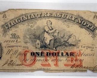 1118 VIRGINIA CONFEDERATE TREASURY NOTE, JULY 21, 1862, 1 DOLLAR