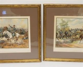 1128 2 FRAMED PRINTS DEPICTING BATTLES DURING THE CIVIL WAR BY THE WERNER CO 1899, *HORSE ARTILLERY* & *CAVALRY CHARGE OF THE REGULARS*, 20 1/4 IN X 17 1/4 IN OVERALL