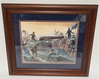 1130 FRAMED MORT KUNSTLER CIVIL WAR PRINT, 20 IN X 17 1/2 IN