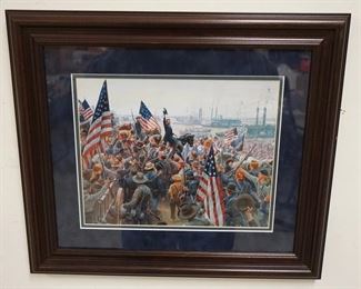 1129 FRAMED MORT KUNSTLER CIVIL WAR PRINT, 20 IN X 17 1/2 IN