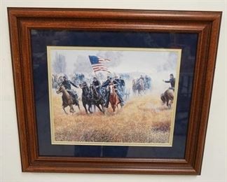 1131 FRAMED PRINT DEPICTING CIVIL WAR BATTLE, 20 IN X 17 1/2 IN