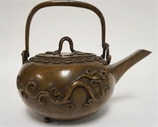 1047	ASIAN BRONZE TEAPOT W/APPLIED DRAGON ON EXTERIOR, 6 1/4 IN HIGH
