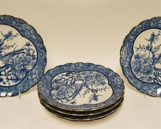 1065	SET OF 6 LARGE BLUE TRANSFER PLATES DECORATED W/BIRD & FLOWERS, 12 1/4 IN, UNMARKED
