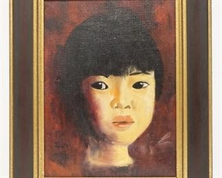 1142	OIL ON CANVAS OF CHILD SIGNED SPOTTS. 17 3/4 IN X 21 1/2 IN INCLUDING FRAME
