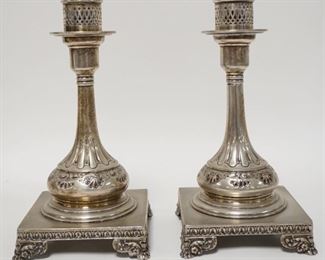 1148	PAIR OF HALLMARKED ENGLISH SILVER PLATED CANDLESTICKS.  11 1/4 IN T
