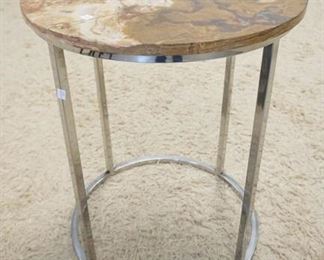1158	MODERN ROUND STONE TOP TABLE W/ CHROME BASE. 22 IN DIAMETER 27 IN H 
