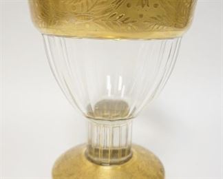 1170	LARGE GLASS CHALICE W/PATTERNED GOLD TRIM, HAS POLISHED BASE & PONTIL, 9 5/8 IN HIGH, 6 3/4 IN TOP DIAMETER
