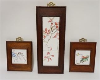 1175	GROUP OF 3 WOOD FRAMED ASIAN TILES, LARGEST IS 7 1/4 IN X 17 1/2 IN

