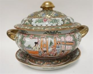 1180	ASIAN COVERED DOUBLED HANDLED TUREEN W/UNDERPLATE, 11 IN HIGH
