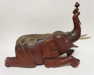 1187	LARGE WOOD CARVED LACQUERED THAI ELEPHANT, 24 IN X 17 1/2 IN
