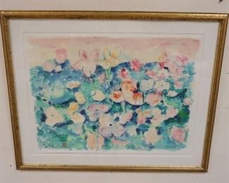 1227	LARGE FRAMED ABSTRACT FLORAL PRINT SIGNED IN LOWER LEFT, 38 IN X 30 1/4 IN OVERALL
