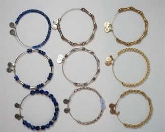1245	LOT OF 9 ALEX AND ANI BRACELETS, 3 ARE GOLD COLORED.
