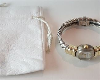 1246	DAVID YURMAN STERLING/GOLD CABLE WATCH WITH POUCH.
