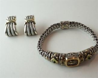 1252	JOHN HARDY STERLING SILVER CABLE CHAIN BRACELET WITH DIFFERENT COLORED STONES MARKED 925, APPROXIMATELY 7 1/2 IN LONG AND ROPE STYLE EARRINGS. TOTAL APPROXIMATE WEIGHT INCLUDING STONES IS 1.86 TOZ
