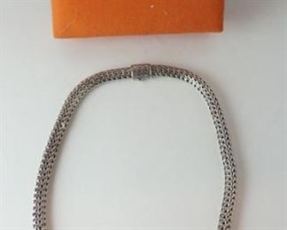 1251	JOHN HARDY STERLING SILVER CABLE CHAIN NECKLACE WITH HALF MOON GOLD SLIDE CHARM. APPROXIMATELY 16 IN LONG. WITH BOX
