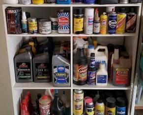 181 • Wooden Shelves With Lubricants, Cleaners and Greese