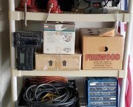 #183 • Plastic Shelf With Craftsman Bench Grinder, 2 Craftsman Vises, Central Pneumatic Blaster Kit,