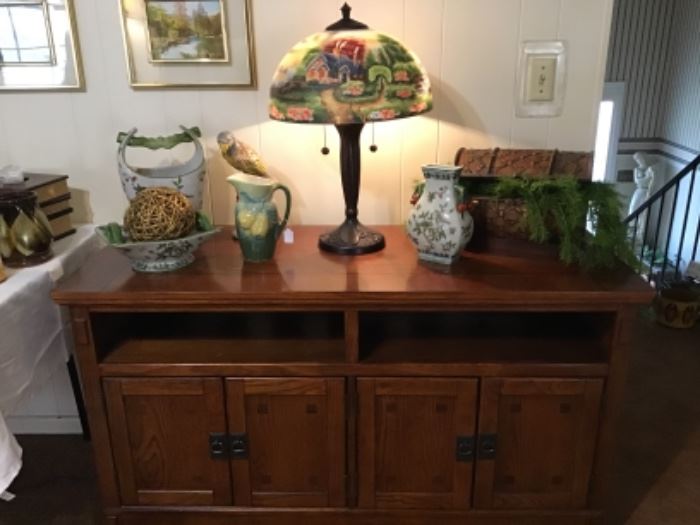 Walnut finish TV console cabinet