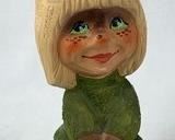 Henning Hand-Carved Wooden Freckled Troll with Olive Dress & Pink Petticoat
