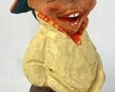 Henning Hand-Carved Wooden Figure of Laughing Norwegian Boy w/ Red and Blue Hat